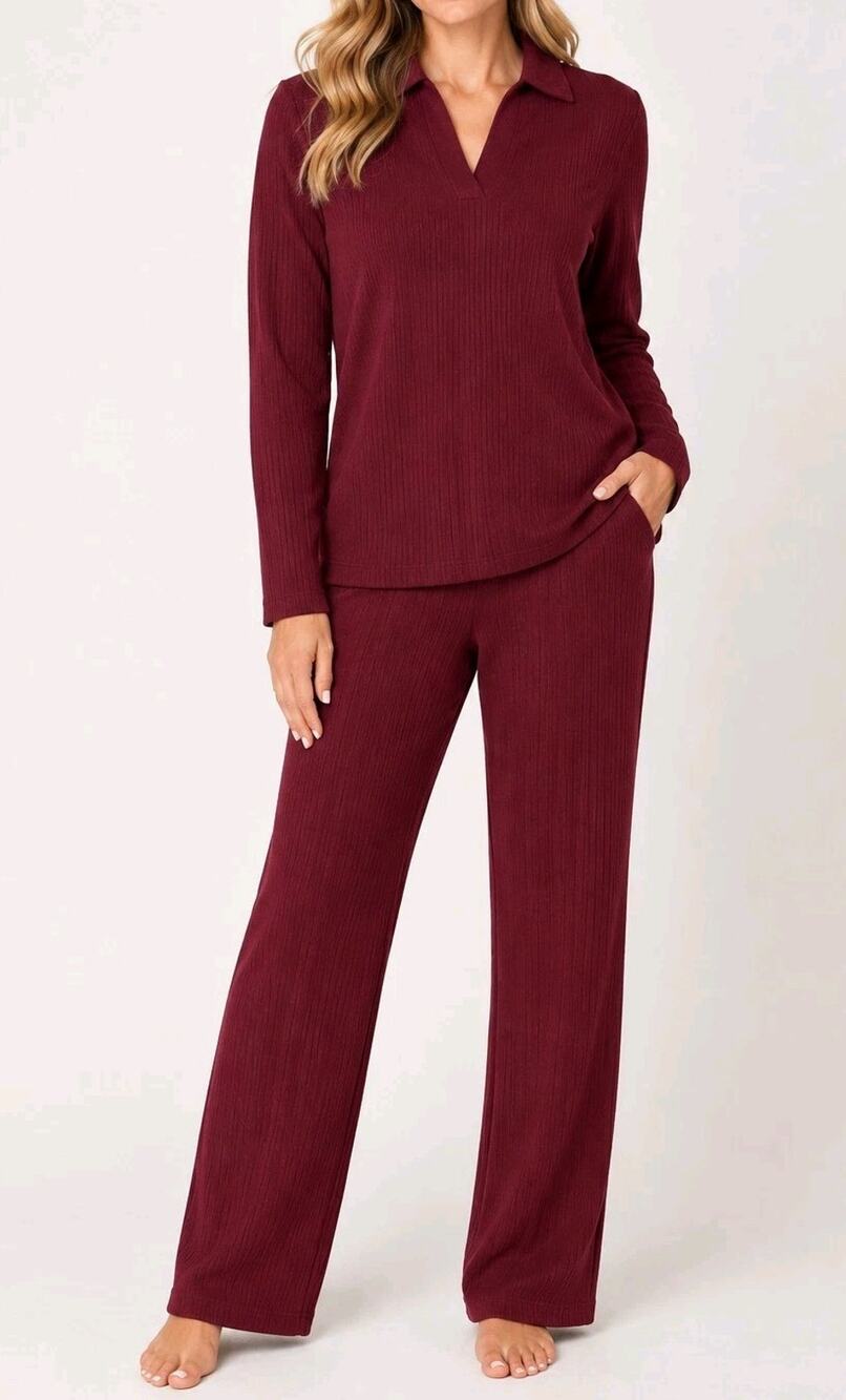 Cuddl Duds Size Large Wine Soft Rib Lounge Set A696245 NWOT